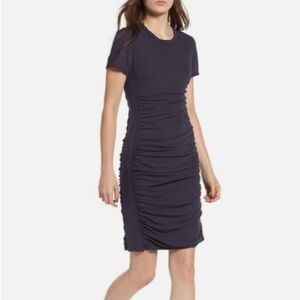 James Perse Mixed Media Side Panel Ruched Flattering Dress